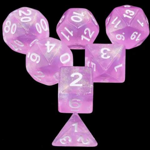 Galactic Dice Acrylic HD Dice Sets - Candy Luxury (Pink Sparkle & White) Set of 7 Dice