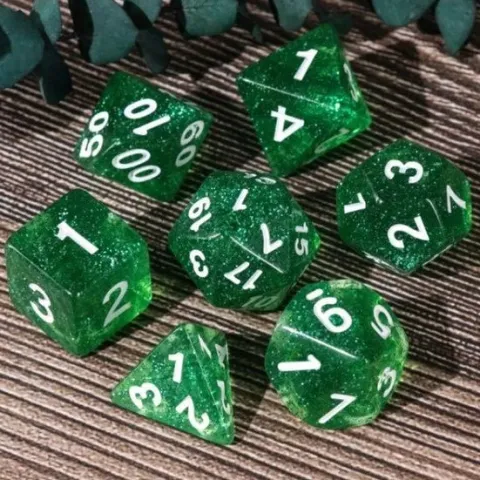 Galactic Dice Acrylic HD Dice Sets - Starry Lake (Green & White) Set of 7 Dice
