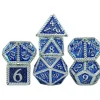 Galactic Dice Premium Dice Sets - Silver & Blue Textured Metal Set of 7 Dice with Tin