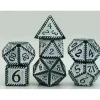 Galactic Dice Premium Dice Sets - Black & White Textured Metal Set of 7 Dice with Tin