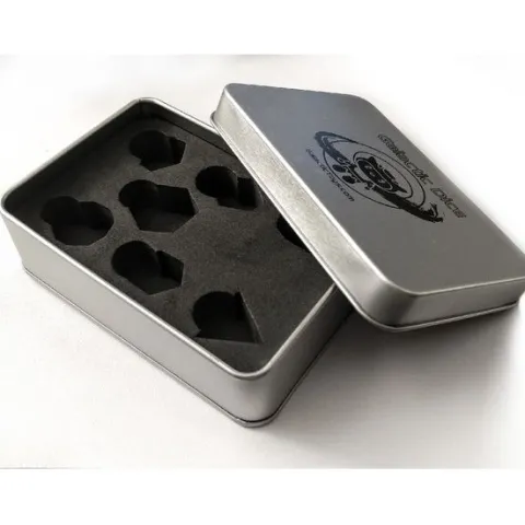 Galactic Dice Premium Dice Sets - Black & White Textured Metal Set of 7 Dice with Tin
