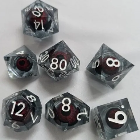 Galactic Dice Premium Dice Sets - Clear Brown Moving Eyes Sharp Resin Set of 7 Dice