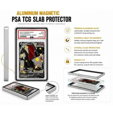 Galactic Toys Aluminum Magnetic TCG PSA Slab Protector - Silver